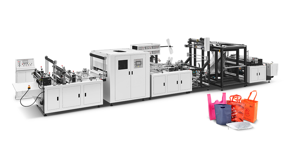 Non woven Box Bag Making Machine with Online Handle Attaching （5 in 1）